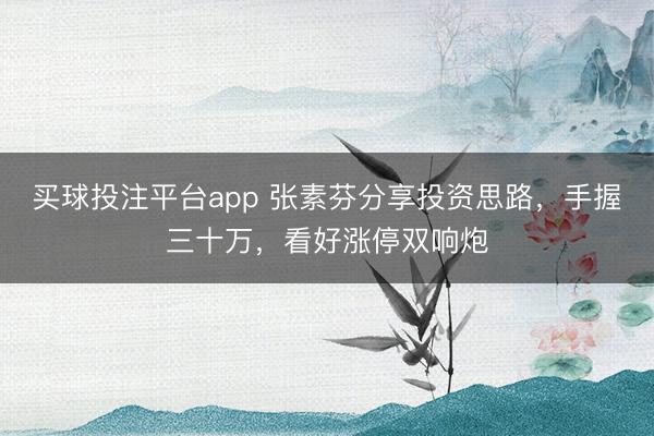 买球投注平台app 张素芬分享投资思路,手握三十万,看好涨停双响炮