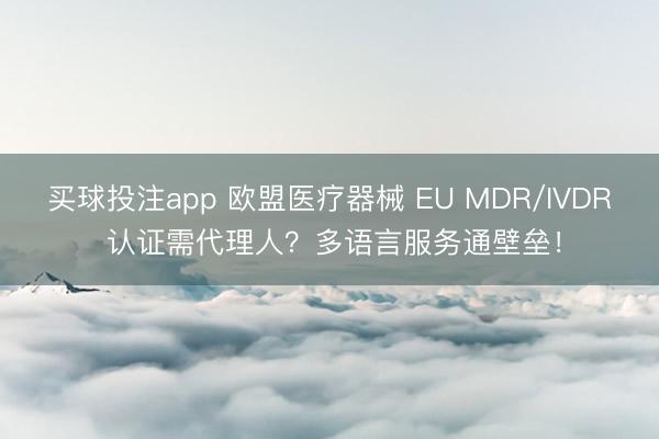 买球投注app 欧盟医疗器械 EU MDR/IVDR 认证需代理人?多语言服务通壁垒!