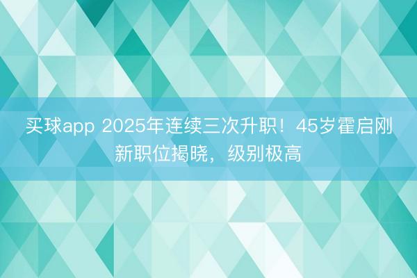 买球app 2025年连续三次升职！45岁霍启刚新职位揭晓，级别极高