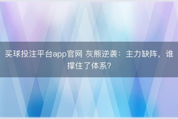 买球投注平台app官网 灰熊逆袭：主力缺阵，谁撑住了体系？