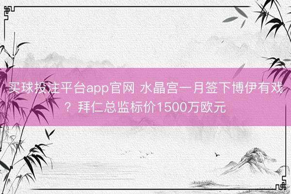买球投注平台app官网 水晶宫一月签下博伊有戏？拜仁总监标价1500万欧元