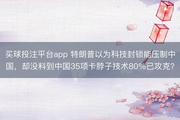 买球投注平台app 特朗普以为科技封锁能压制中国，却没料到中国35项卡脖子技术80%已攻克？