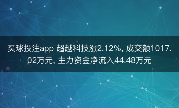 买球投注app 超越科技涨2.12%, 成交额1017.02万元, 主力资金净流入44.48万元