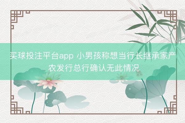 买球投注平台app 小男孩称想当行长继承家产 农发行总行确认无此情况