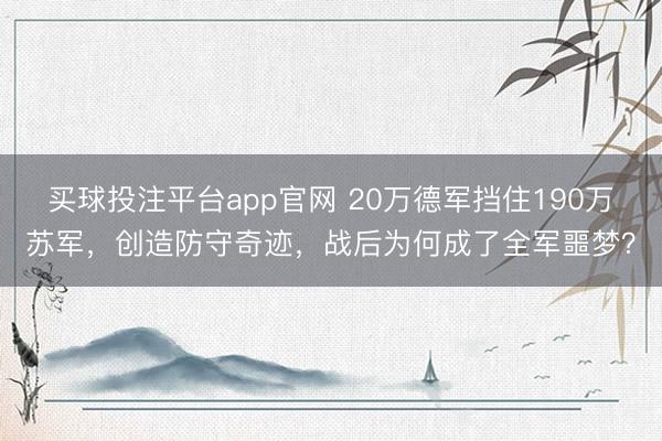 买球投注平台app官网 20万德军挡住190万苏军，创造防守奇迹，战后为何成了全军噩梦？
