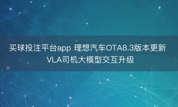买球投注平台app 理想汽车OTA8.3版本更新  VLA司机大模型交互升级
