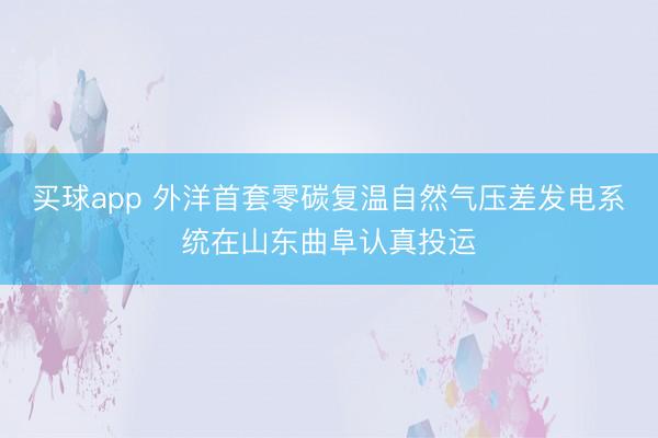 买球app 外洋首套零碳复温自然气压差发电系统在山东曲阜认真投运