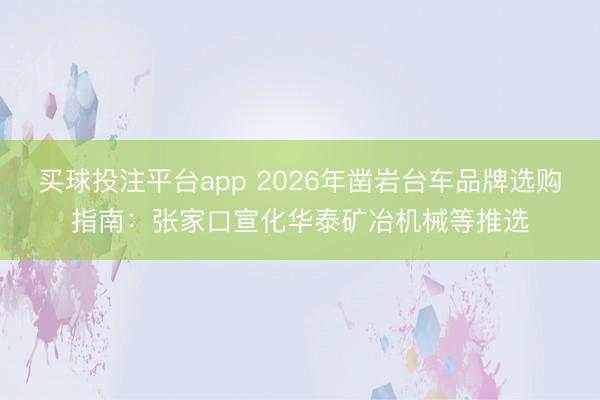 买球投注平台app 2026年凿岩台车品牌选购指南:张家口宣化华泰矿冶机械等推选