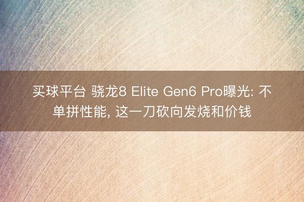 买球平台 骁龙8 Elite Gen6 Pro曝光: 不单拼性能， 这一刀砍向发烧和价钱