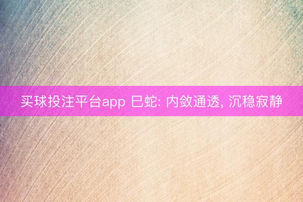 买球投注平台app 巳蛇: 内敛通透, 沉稳寂静