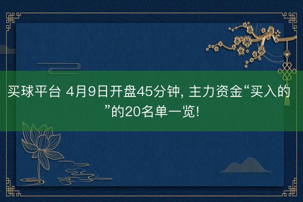 买球平台 4月9日开盘45分钟, 主力资金“买入的 ”的20名单一览!