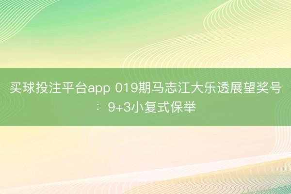 买球投注平台app 019期马志江大乐透展望奖号：9+3小复式保举