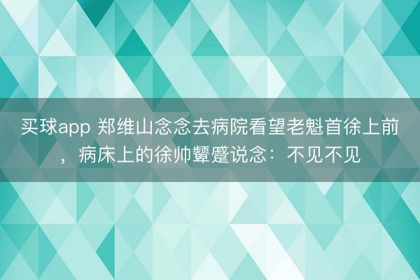 买球app 郑维山念念去病院看望老魁首徐上前，病床上的徐帅颦蹙说念：不见不见