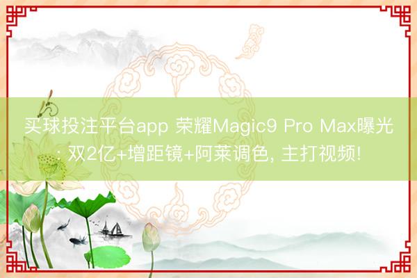 买球投注平台app 荣耀Magic9 Pro Max曝光: 双2亿+增距镜+阿莱调色， 主打视频!
