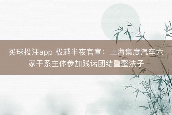 买球投注app 极越半夜官宣：上海集度汽车六家干系主体参加践诺团结重整法子
