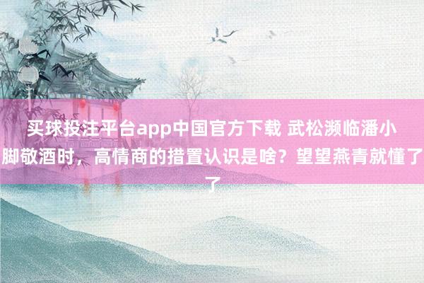 买球投注平台app中国官方下载 武松濒临潘小脚敬酒时，高情商的措置认识是啥？望望燕青就懂了