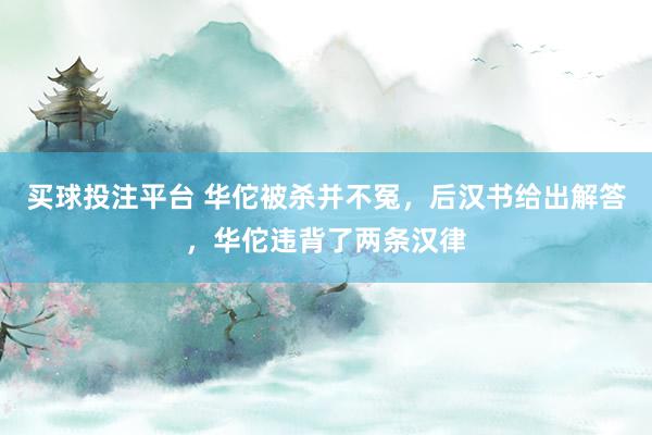 买球投注平台 华佗被杀并不冤，后汉书给出解答，华佗违背了两条汉律