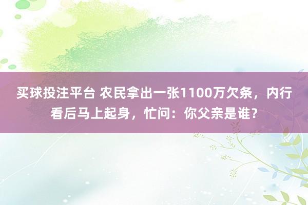 买球投注平台 农民拿出一张1100万欠条，内行看后马上起身，忙问：你父亲是谁？
