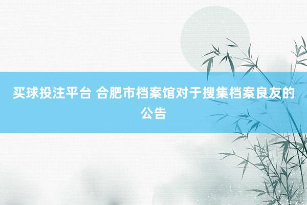 买球投注平台 合肥市档案馆对于搜集档案良友的公告