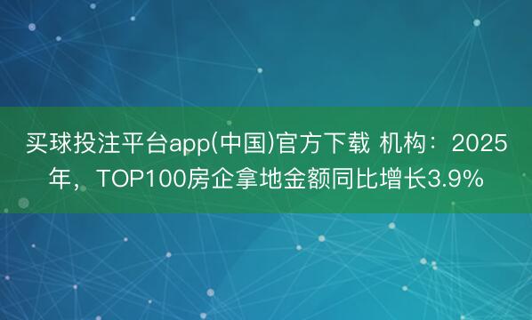 买球投注平台app(中国)官方下载 机构：2025年，TOP100房企拿地金额同比增长3.9%