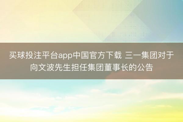 买球投注平台app中国官方下载 三一集团对于向文波先生担任集团董事长的公告