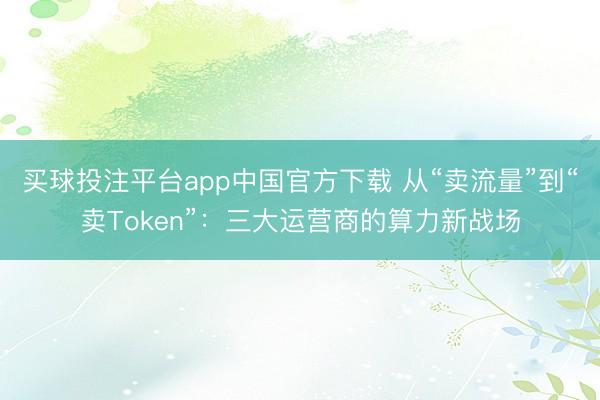 买球投注平台app中国官方下载 从“卖流量”到“卖Token”：三大运营商的算力新战场