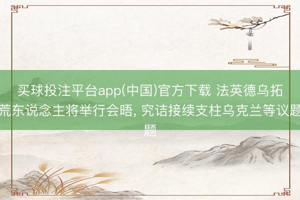 买球投注平台app(中国)官方下载 法英德乌拓荒东说念主将举行会晤， 究诘接续支柱乌克兰等议题