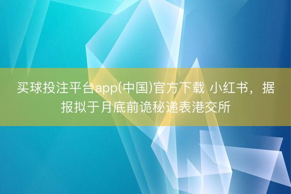 买球投注平台app(中国)官方下载 小红书，据报拟于月底前诡秘递表港交所